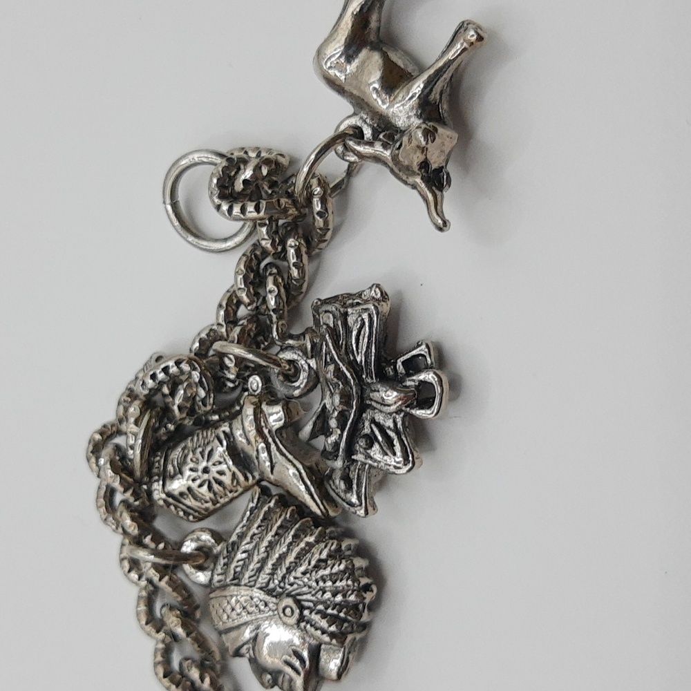 Western Southwestern Ten Charm Bracelet Boot Horse Cactus Stallion VTG *FLAWS* - Picture 15 of 17